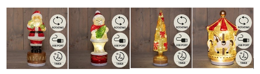 Glasfigur rotierend 12LED Warm Weiß - verschiedene Motive