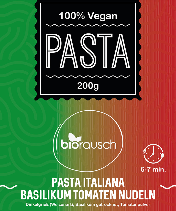 Handgemachte Pasta Italiana - Basilikum Tomaten Nudeln - Dinkelnudeln