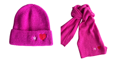 Schal/Mütze Pink Herz & Schneeflocke