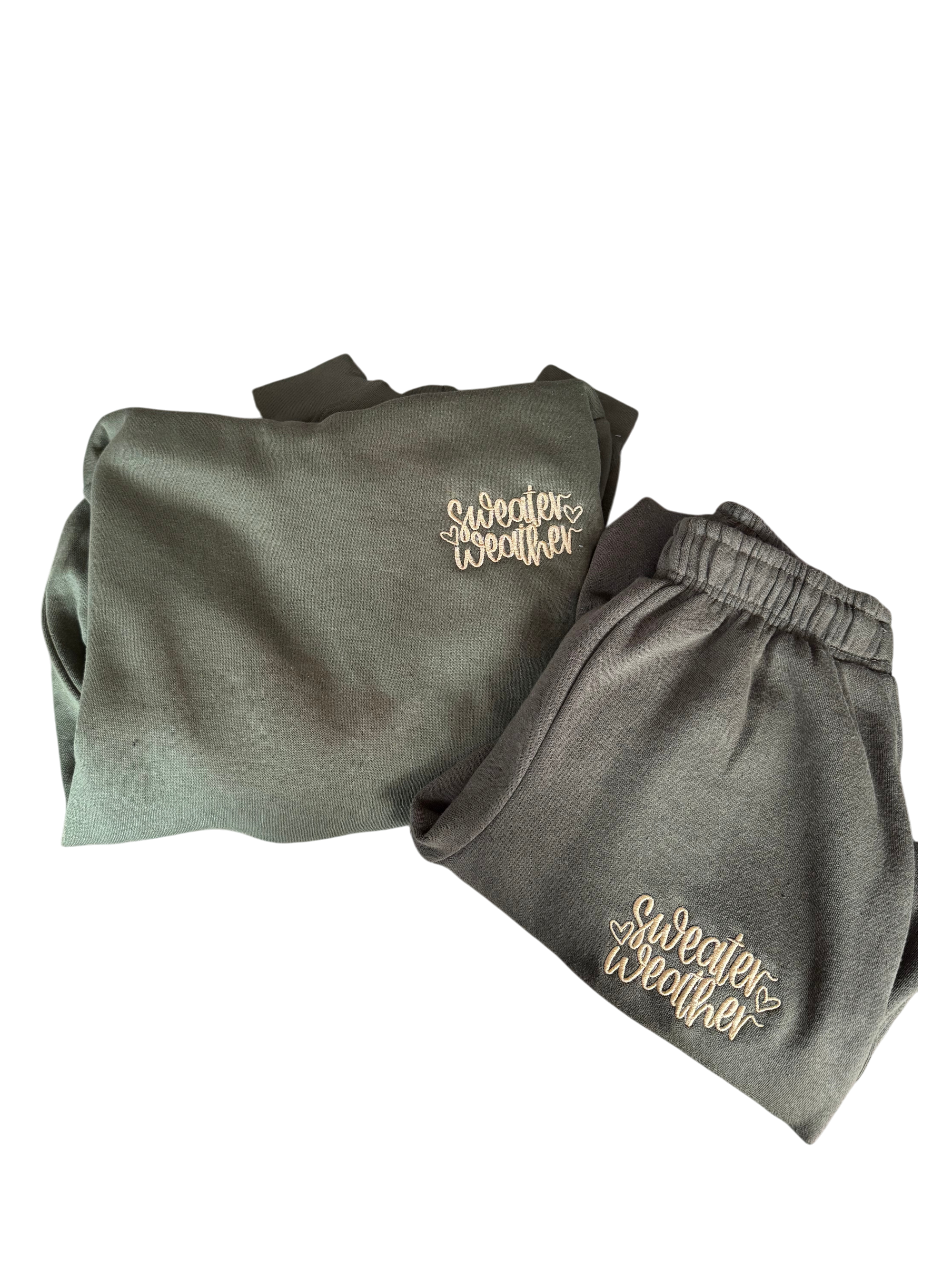 Jogginganzug Set Oliv mit "Sweater Weather" in Gold