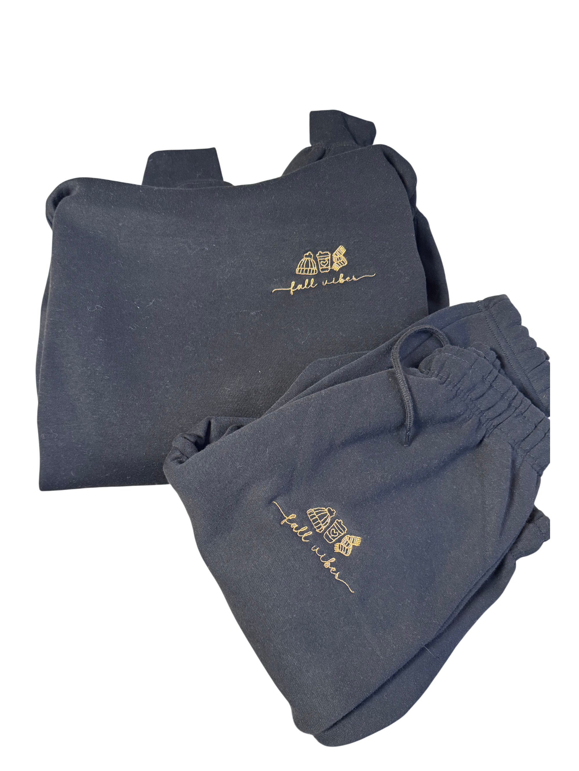 Jogginganzug Set Schwarz mit "Fall Vibes" in Gold