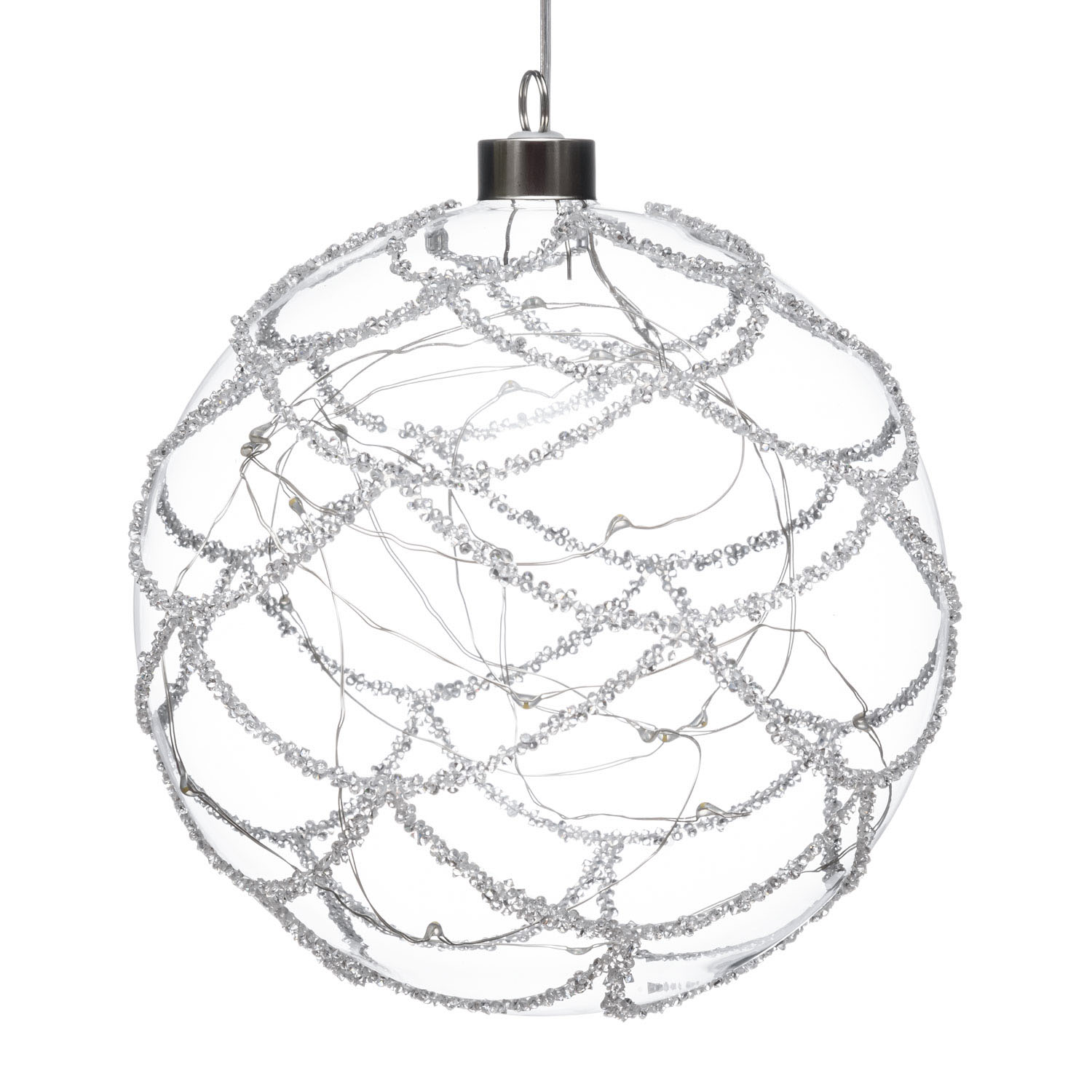 LED Glas Sphere Kugel mit Strass Steinen Silber  15 Cm - Timer + Fernbedienung