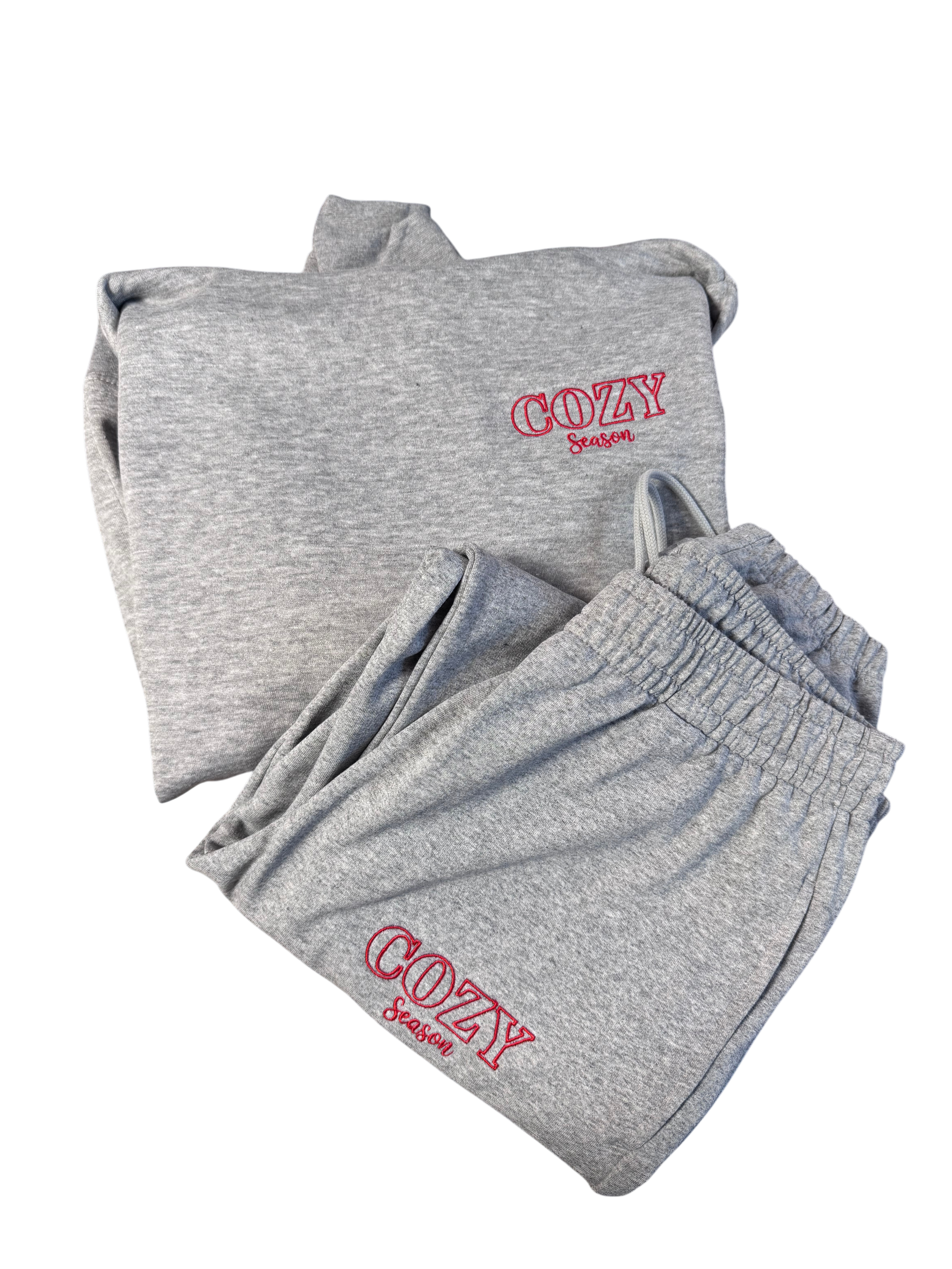 Jogginganzug Set Grau mit "Cozy Season" in Rot